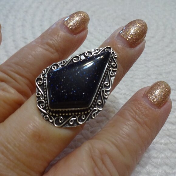 Sparkling BLUE SUNSTONE Handmade Sterling 925 Ring Size 9.75 #960C - Picture 1 of 3